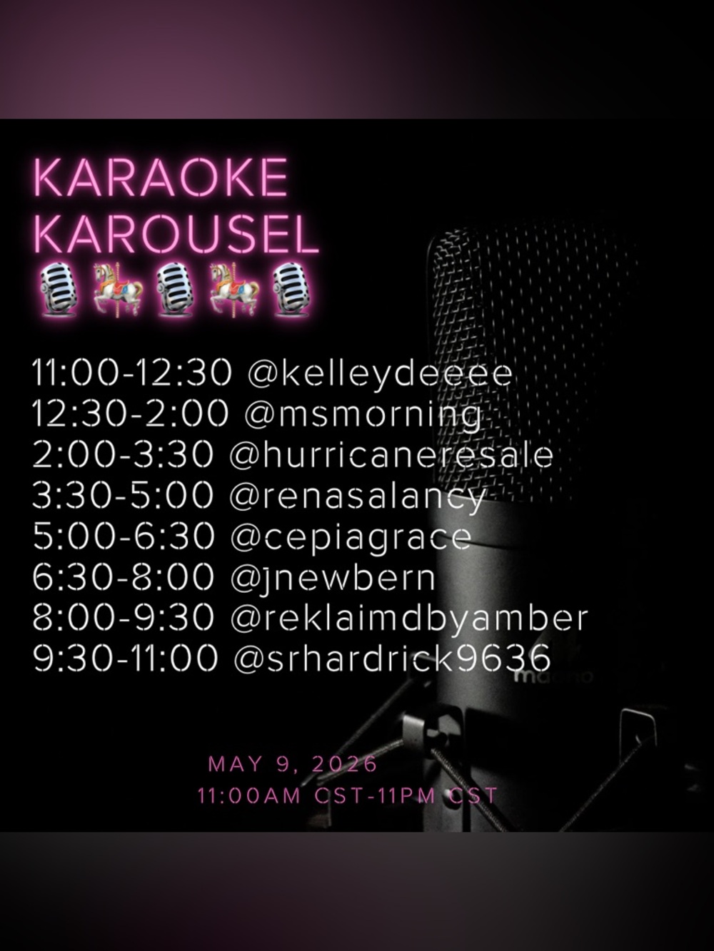 5/9/26 - KARAOKE KAROUSEL
🎙️🎠🎙️🎠🎙️🎠
$7 STARTS AND 🆙
Message me to join in July 🎀 - Picture 3 of 13